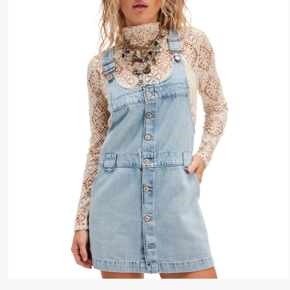 Free People Light Blue Denim Mini Dress